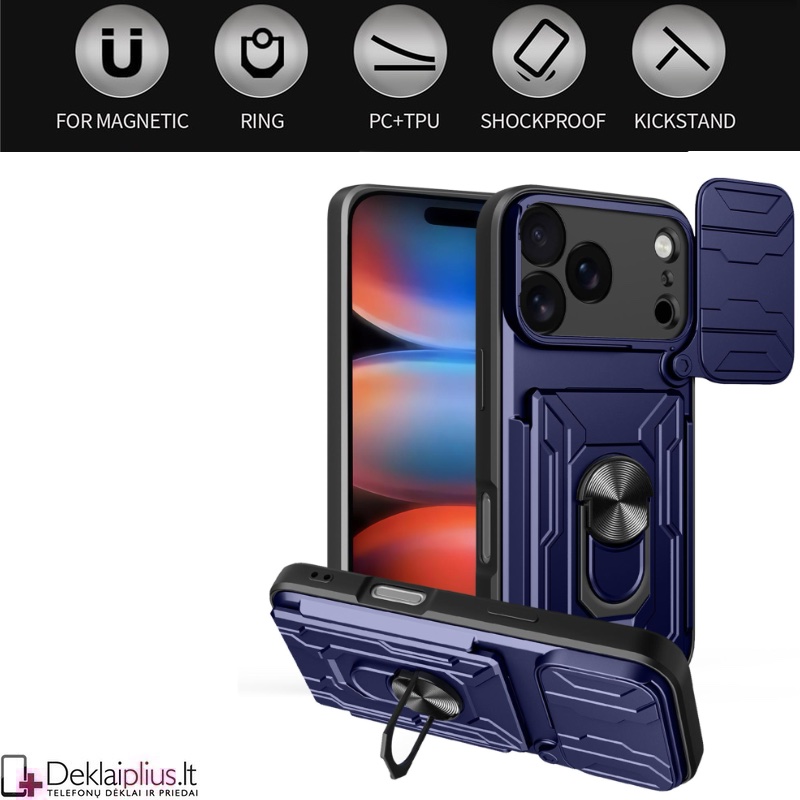 6in1 smūgiams atsparus dėklas su kortelių dėklu - mėlynas (Apple Iphone 17 Pro/Iphone 18 Pro) 6in1 smūgiams atsparus dėklas su kortelių dėklu - mėlynas (Apple Iphone 17 Pro/Iphone 18 Pro)